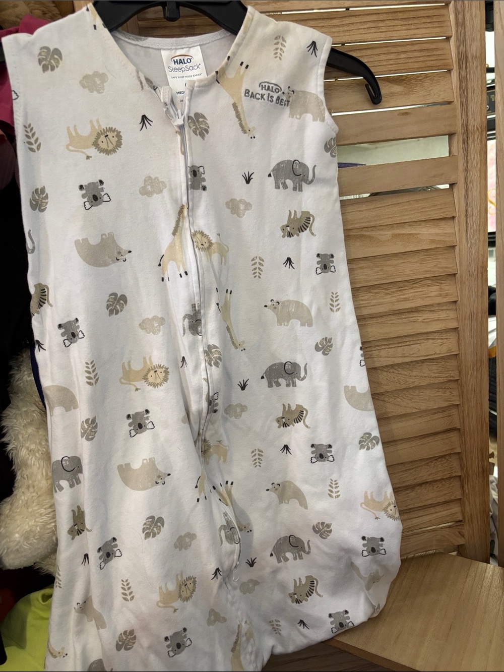 Halo Kids Sleeveless Sleep Sack in White with Neutral Safari Animals 6-12 months